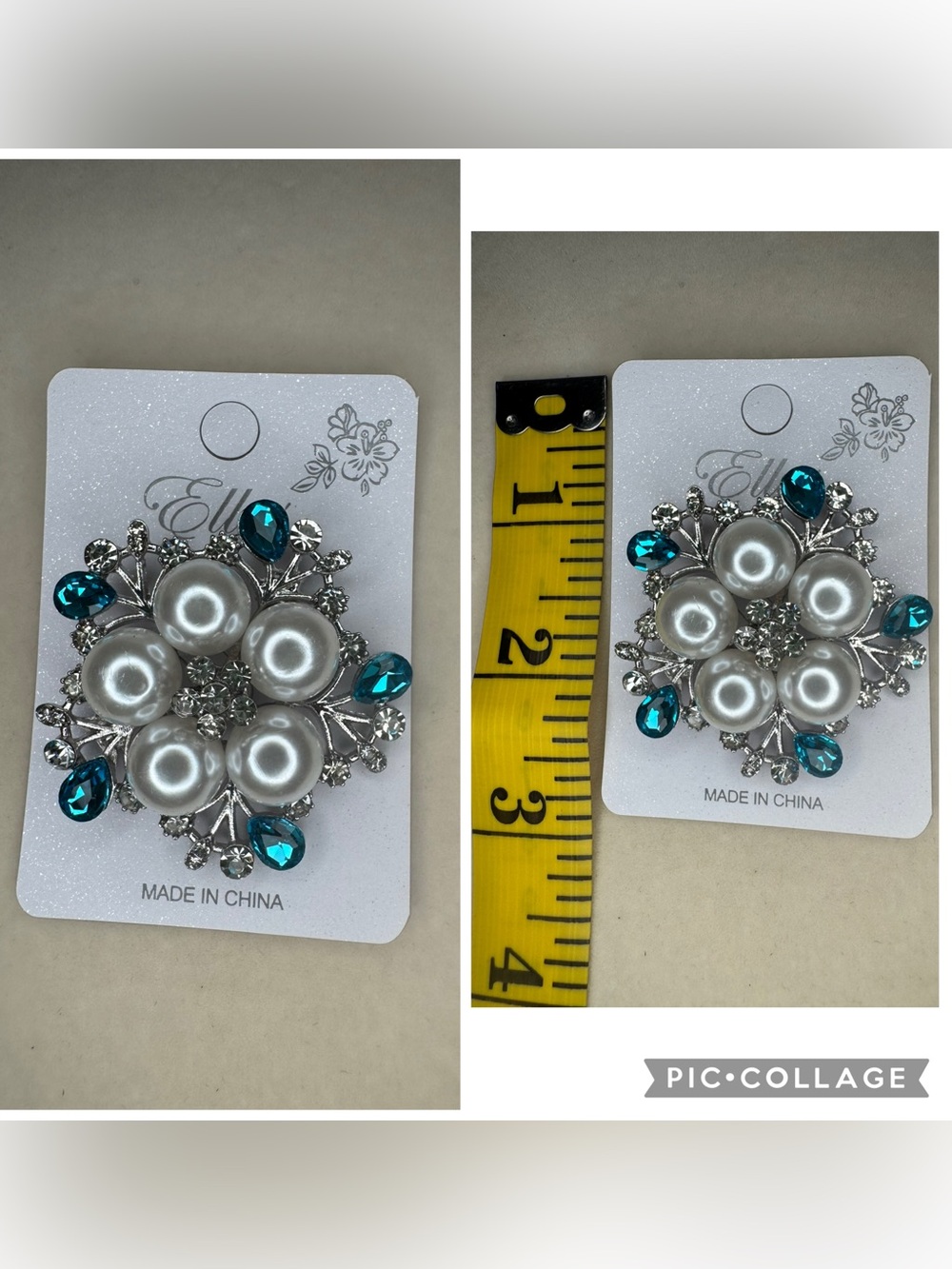 NWT Ellas Pearl & Teal Crystal snowflake Brooch
